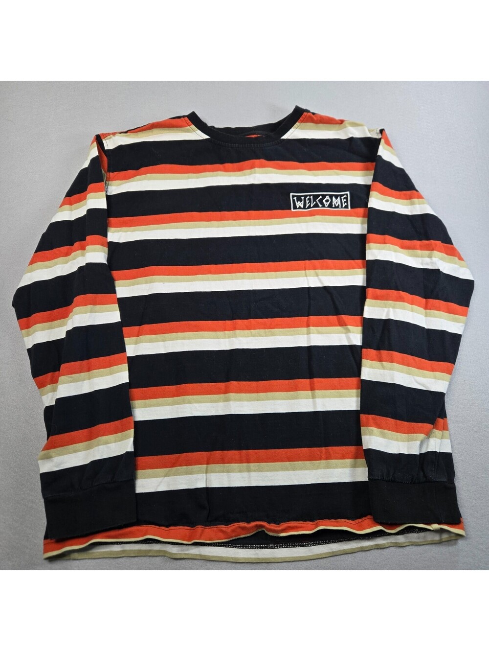 Welcome Skateboards Men XL Medius Stripe Long Sleeve Shirt Harvest Black Orange